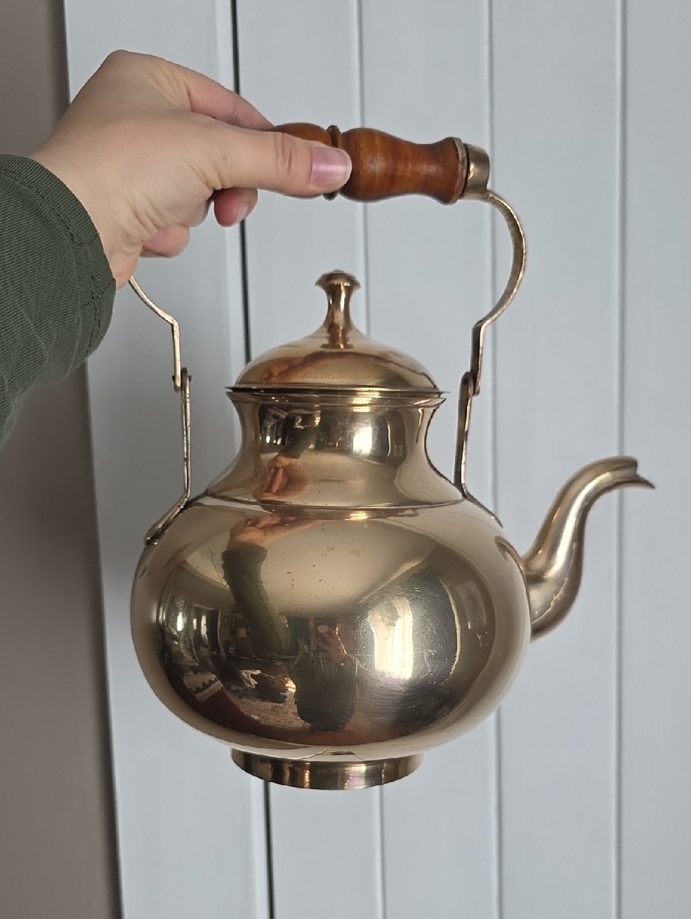 Brass Teapot Kettle with Wooden Handle - Gold Finish